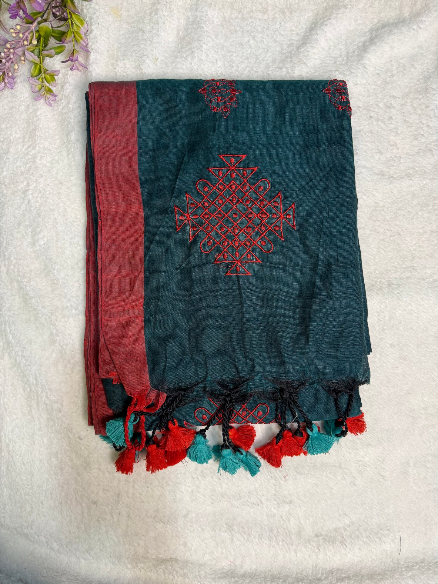 Khadi Kolam Embroidery Sarees