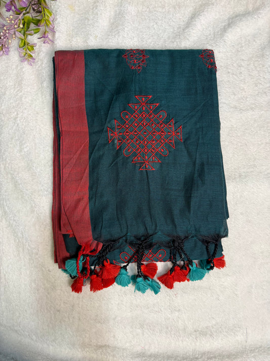 Khadi Kolam Embroidery Sarees